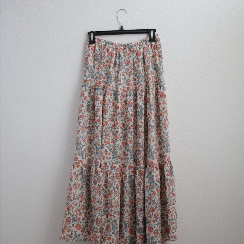 Max Studio Pink and Orange Tiered Maxi Skirt Casual Resort Wear